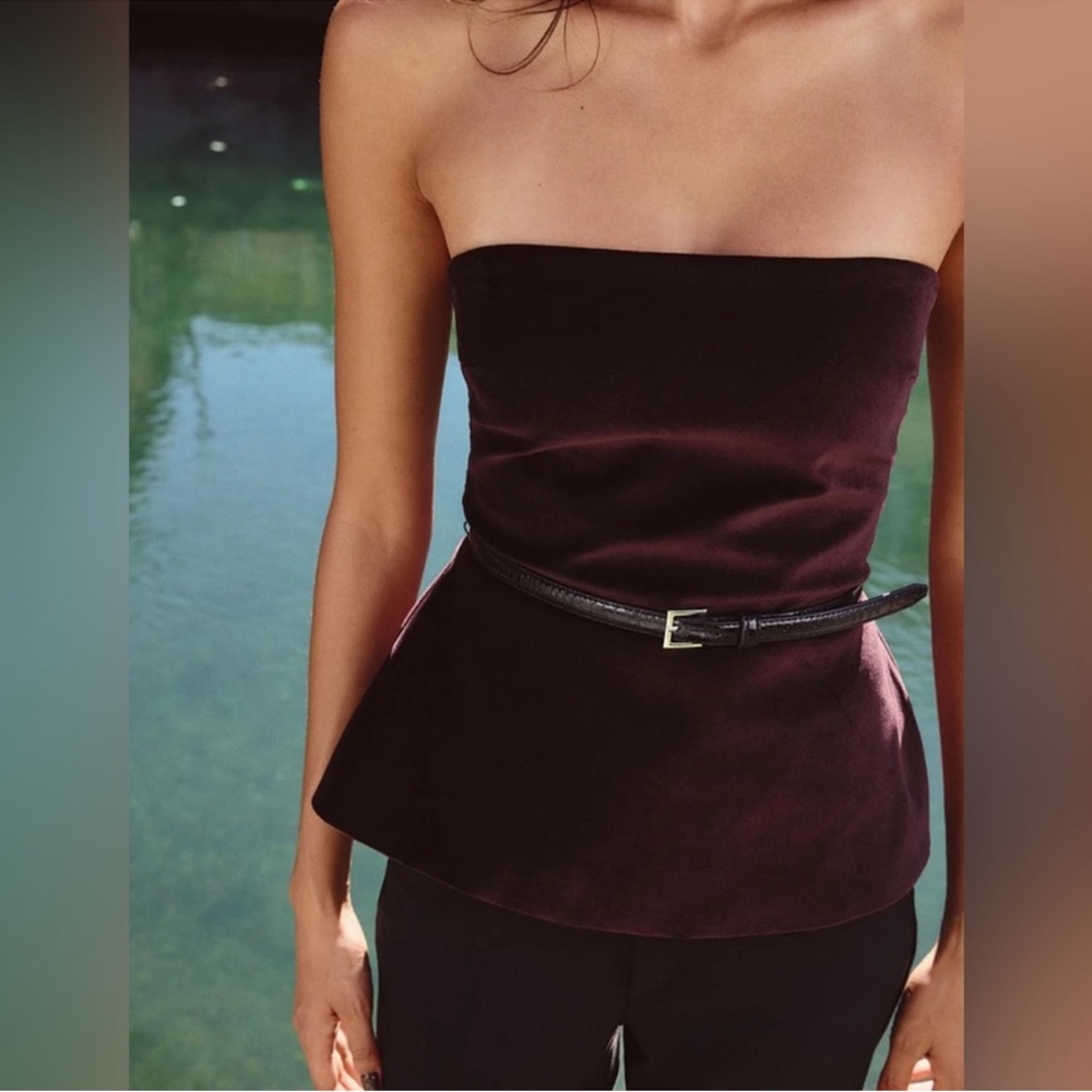 NWT Zara Strapless Burgundy Velvet Top